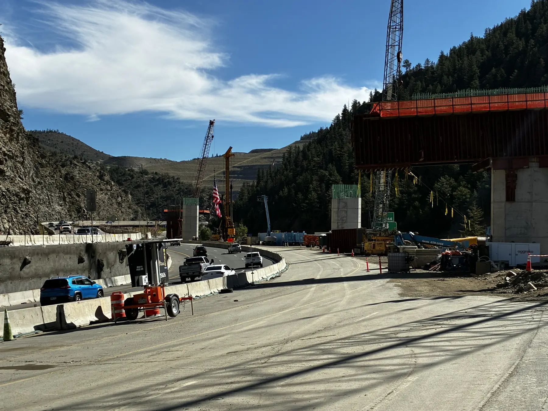 New elevated I-70 alignment under construction beside the existing highway at Floyd Hill Colorado