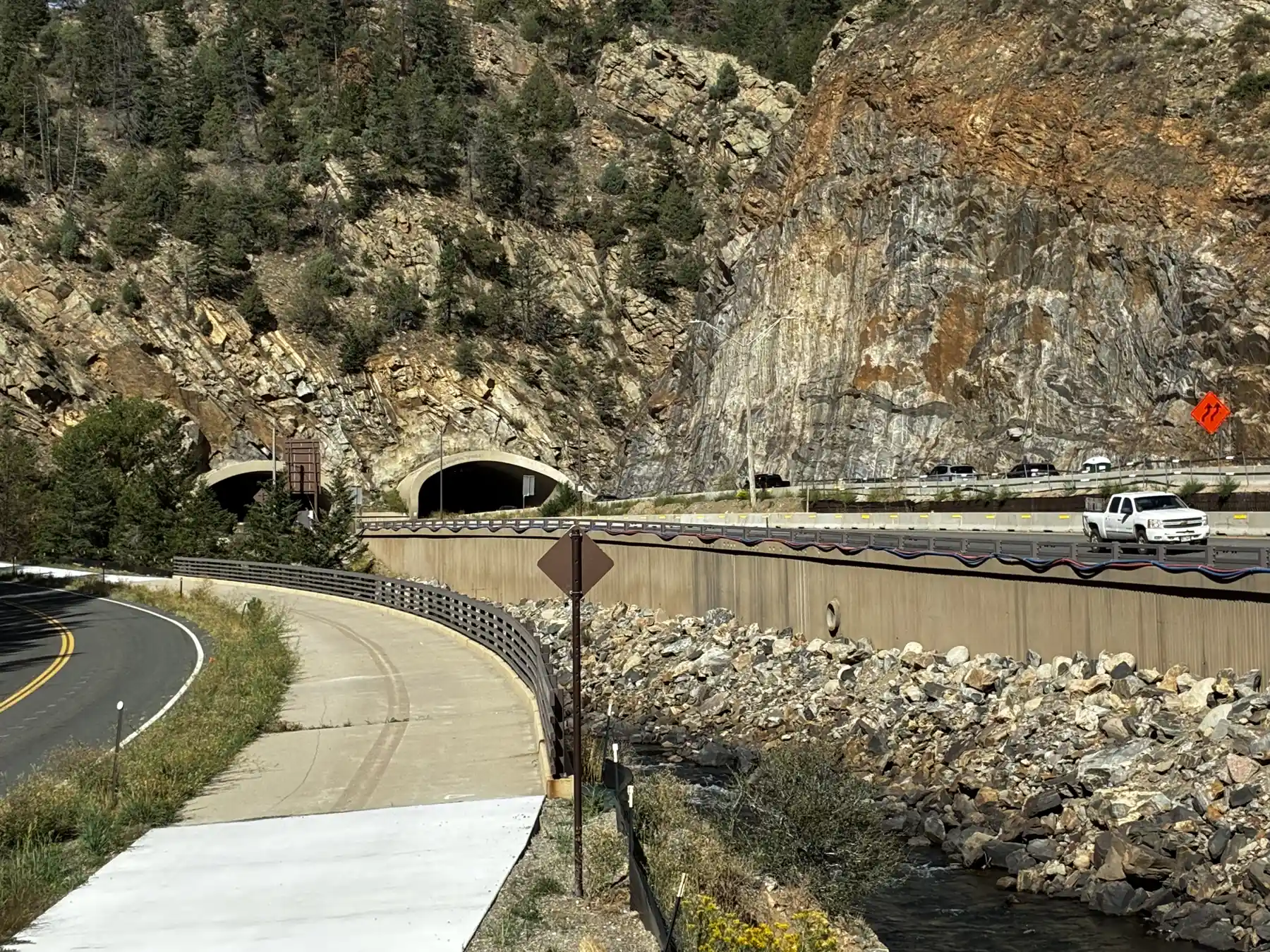 Westbound I-70 at the Veterans Memorial Tunnels near the Floyd Hill project in Colorado